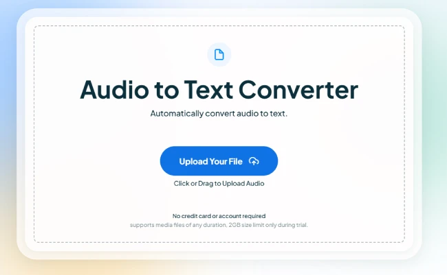 Maestra's audio to text landing page.
