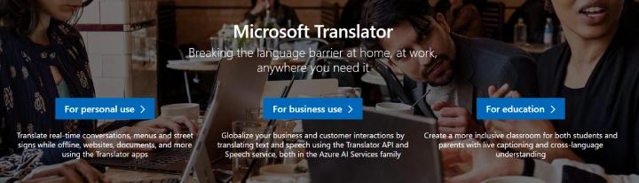 Microsoft Translator homepage.