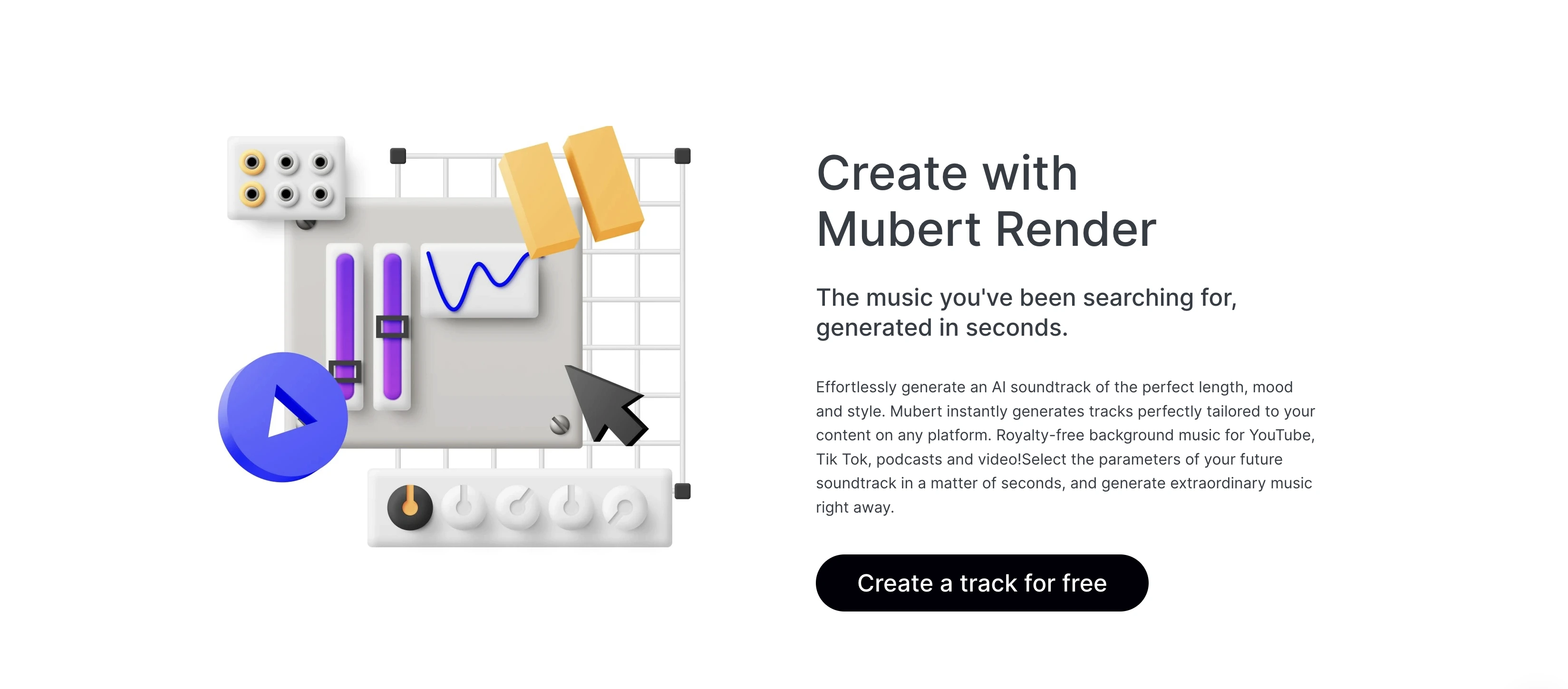 The homepage of Mubert highlighting its Mubert Render product.