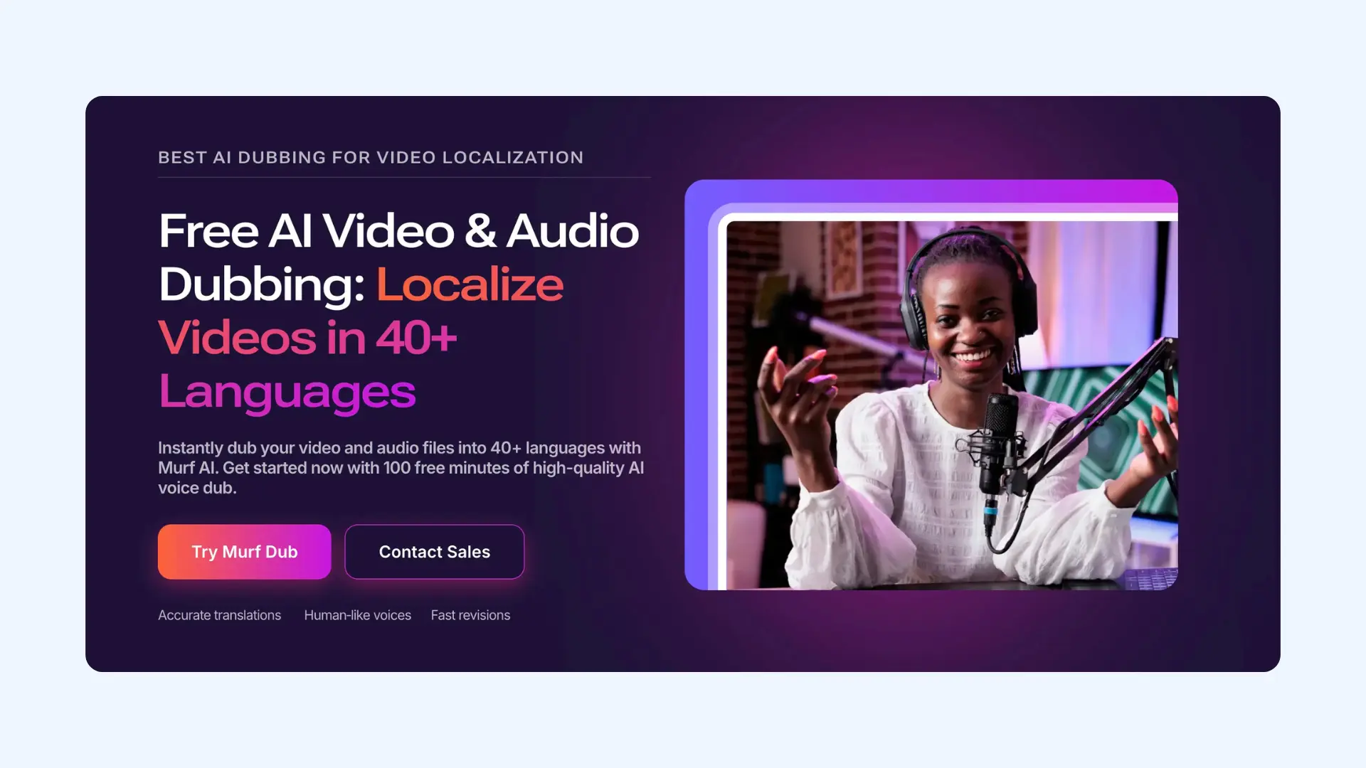 The web page of Murf AI's audio and video dubbing tool.