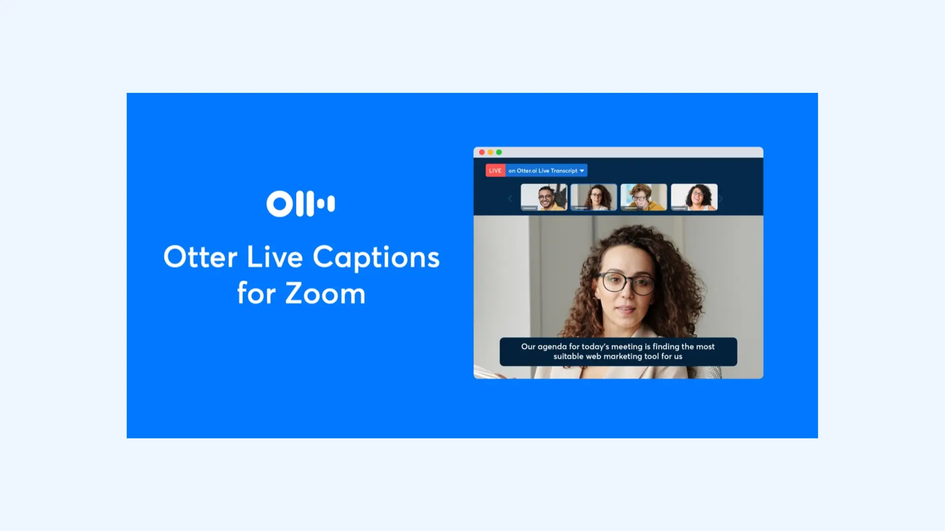 Otter live captions on a Zoom video call interface.