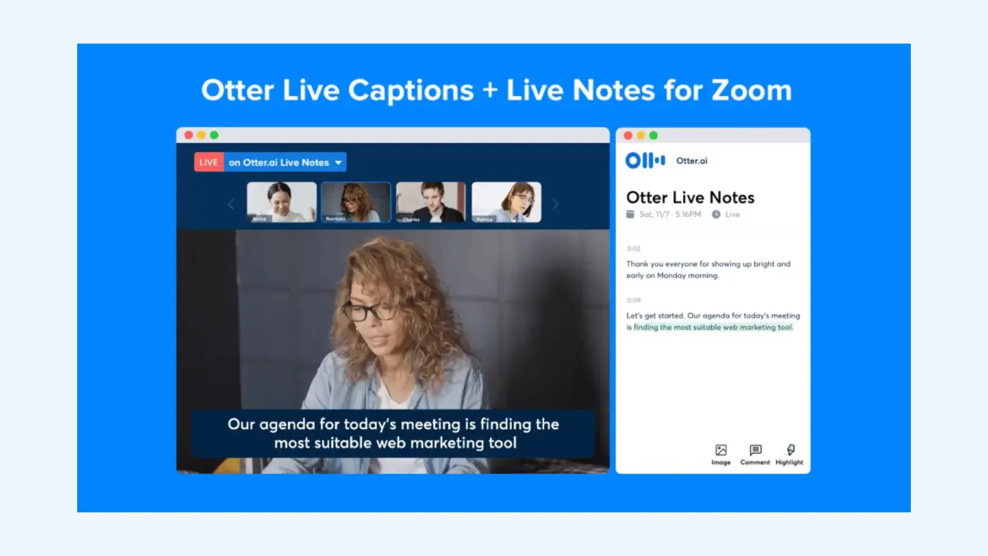 Otter's real-time captioning service for Zoom.