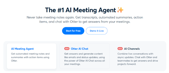 Otter AI homepage.