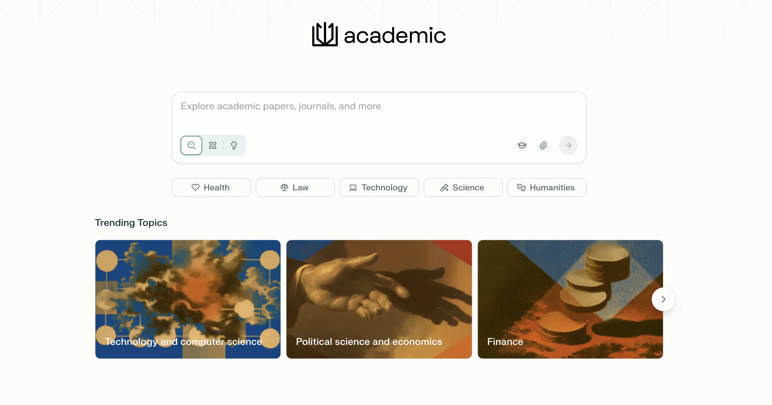 The web page of Perplexity Academic.