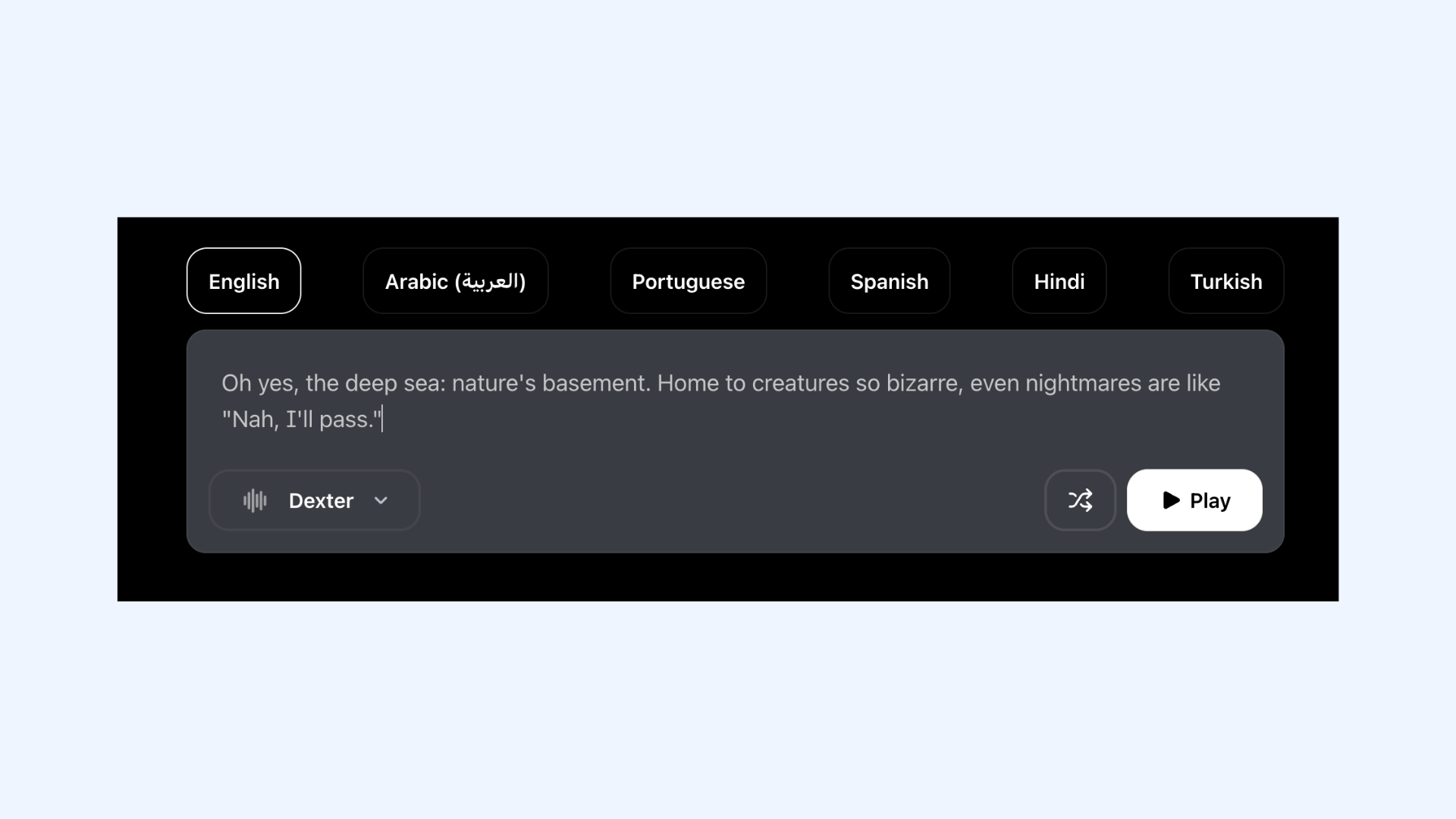 The interface of PlayHT's AI voice generator tool.