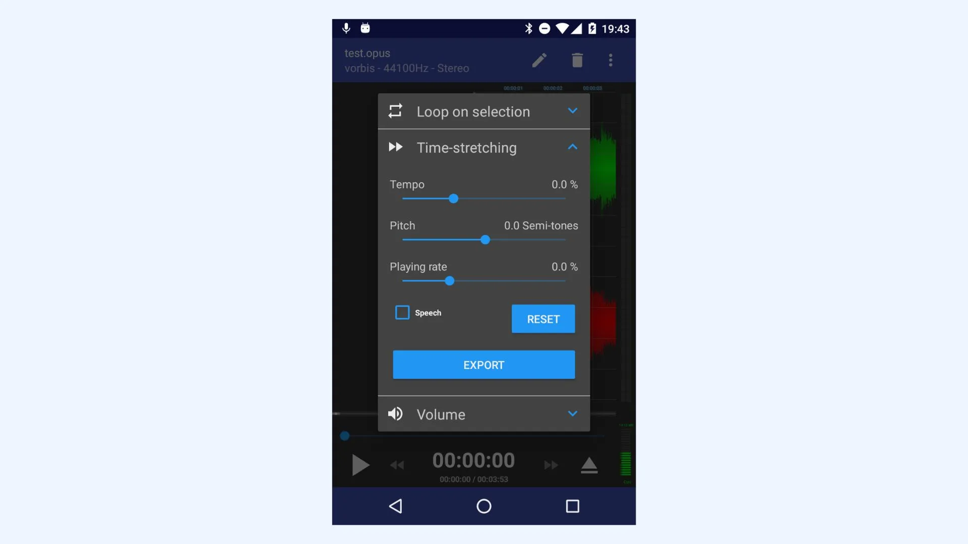 The interface of RecForge II voice recorder Android app.
