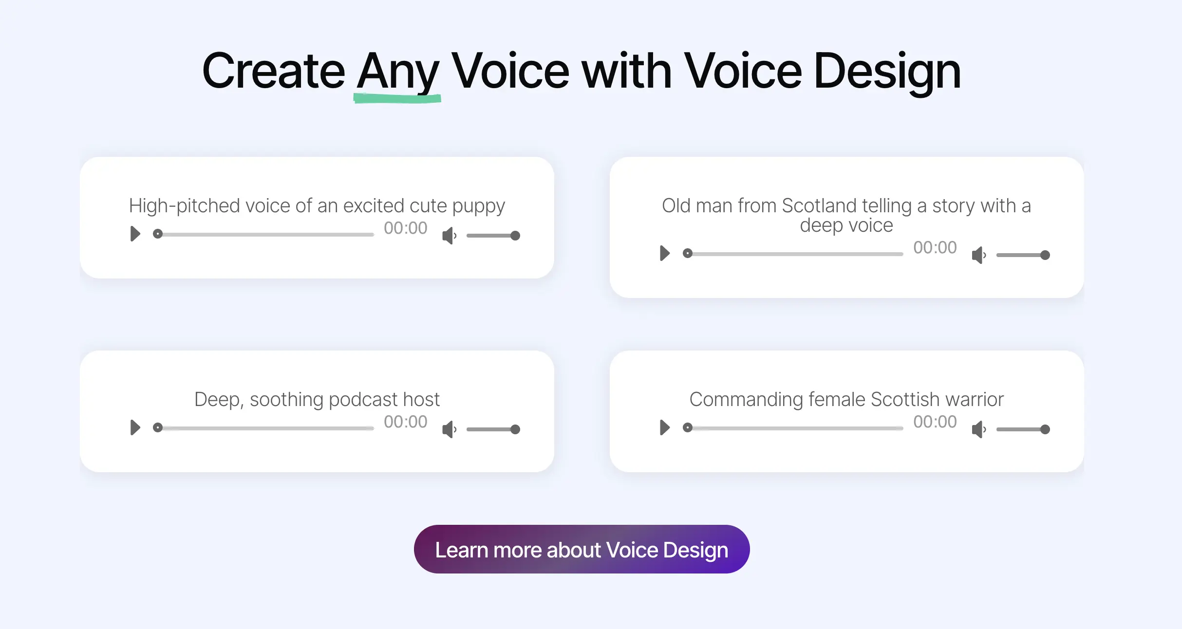 The web page of Resemble AI's Voice Design feature.