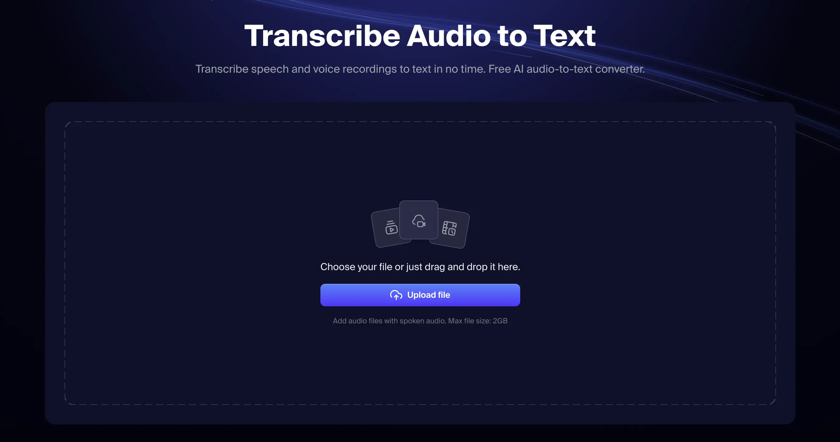 The web page of Restream's free AI transcription tool.