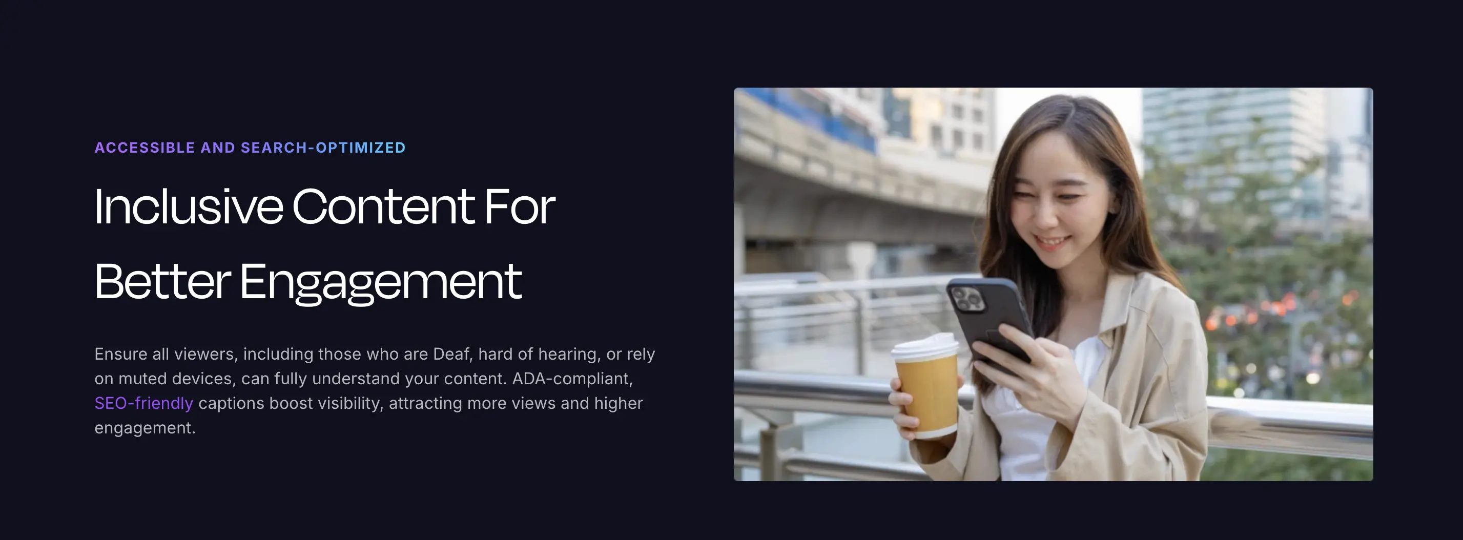 The web page of Rev for accessible AI captions.