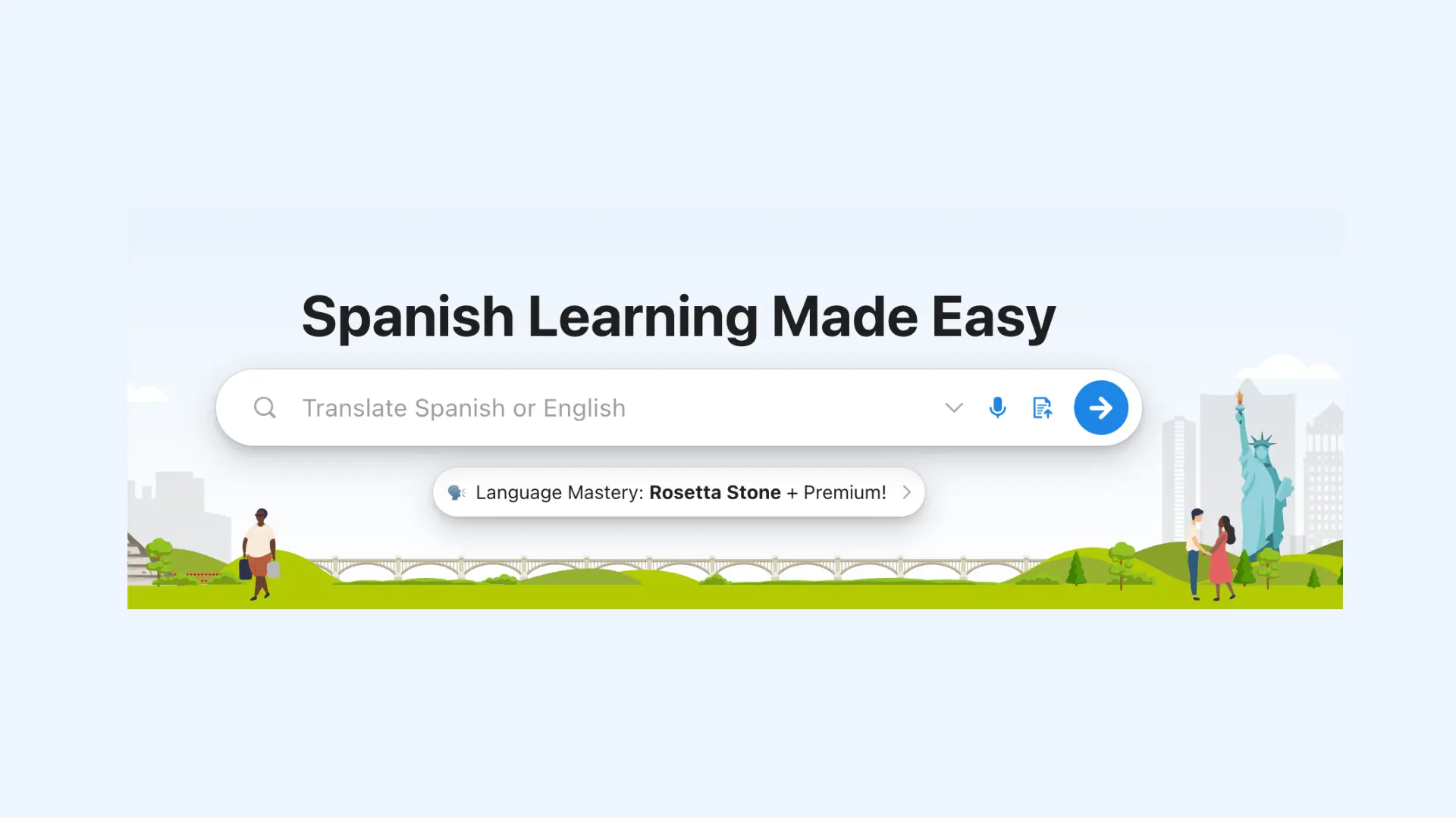 SpanishDict homepage with a central search bar for English-Spanish translation.