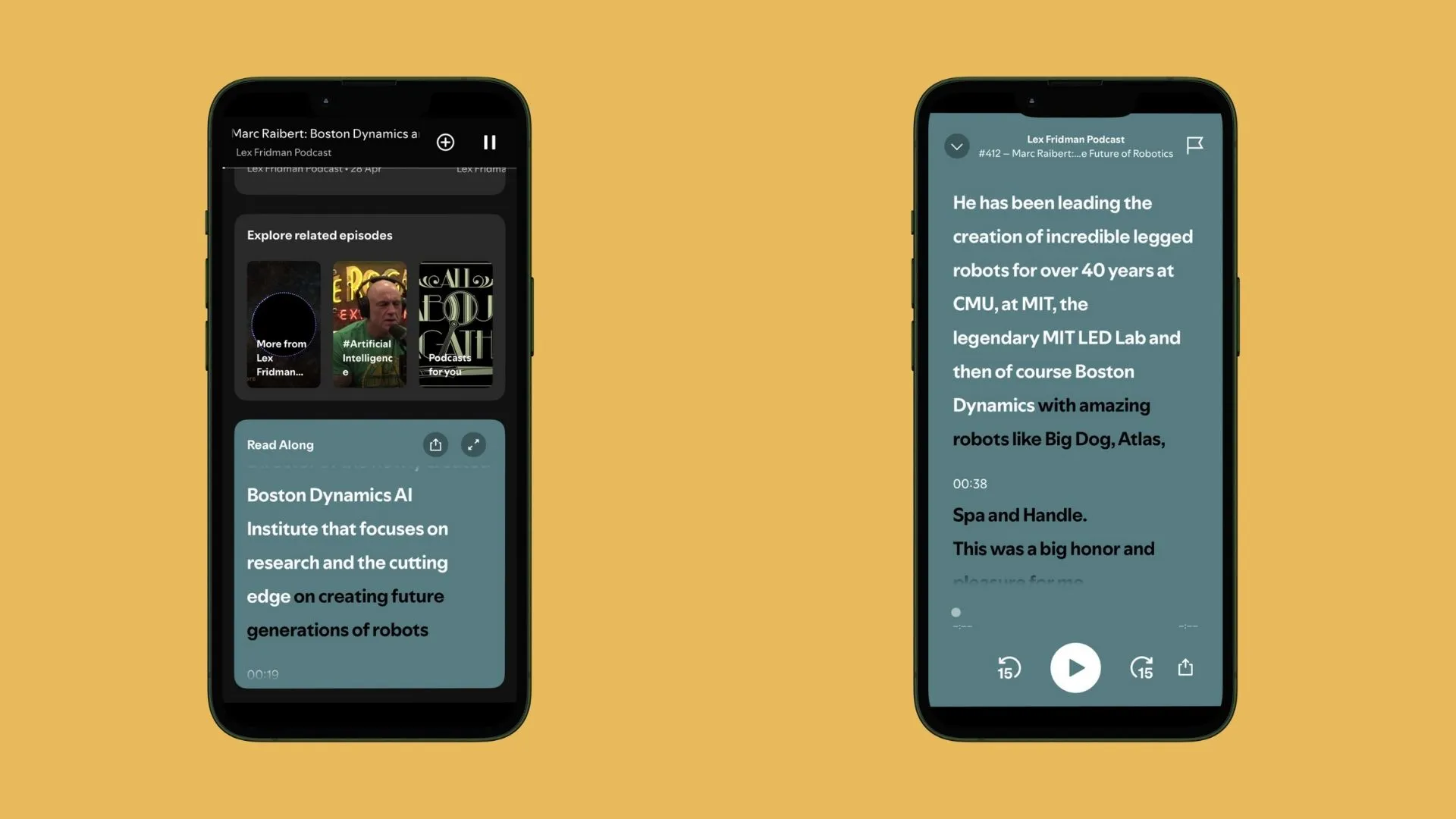 How to view a Spotify podcast transcript on the mobile app.