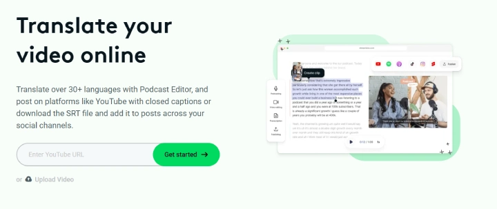 Streamlabs video translator web page.