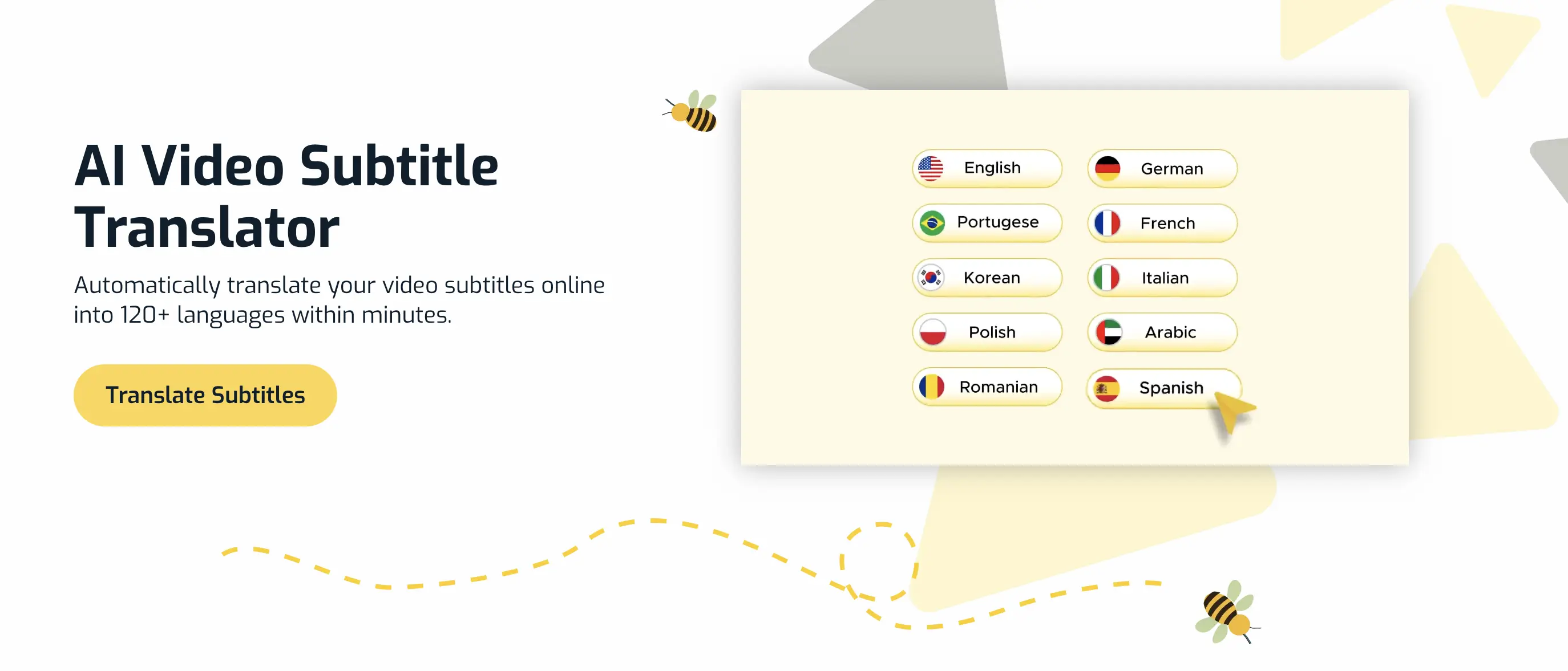 The web page of SubtitleBee's AI-powered subtitle translation software.