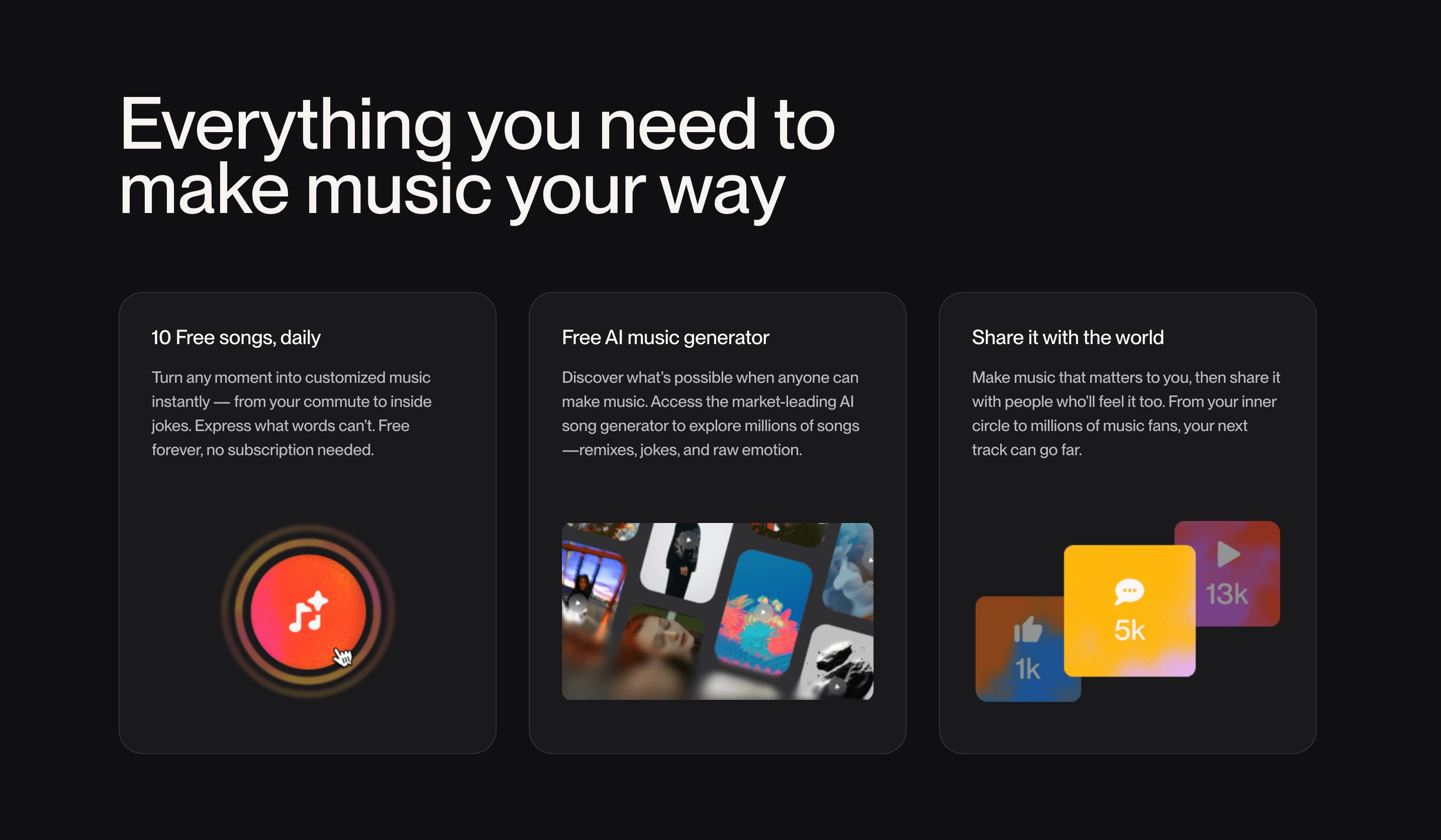 The homepage of Suno AI music generator.