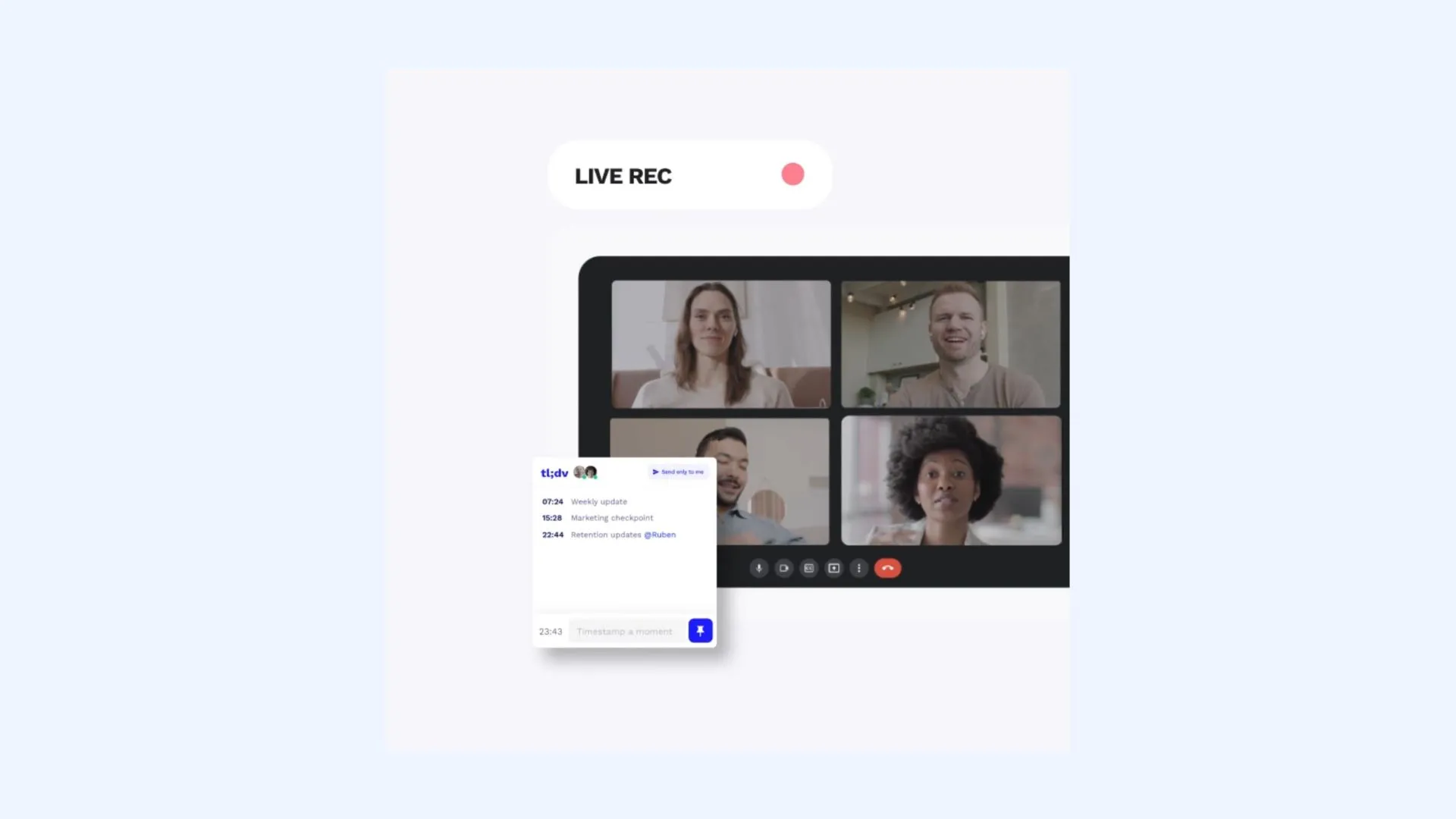 The interface of tl;dv AI meeting recorder.