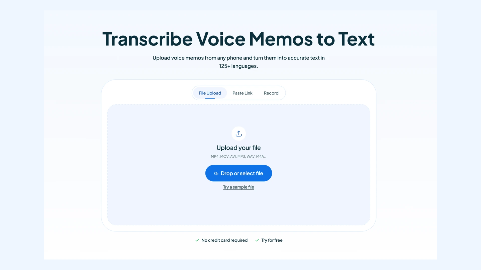 Maestra interface for transcribing voice memos to text by file upload, link paste, or recording.