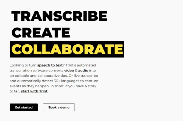 Trint homepage.