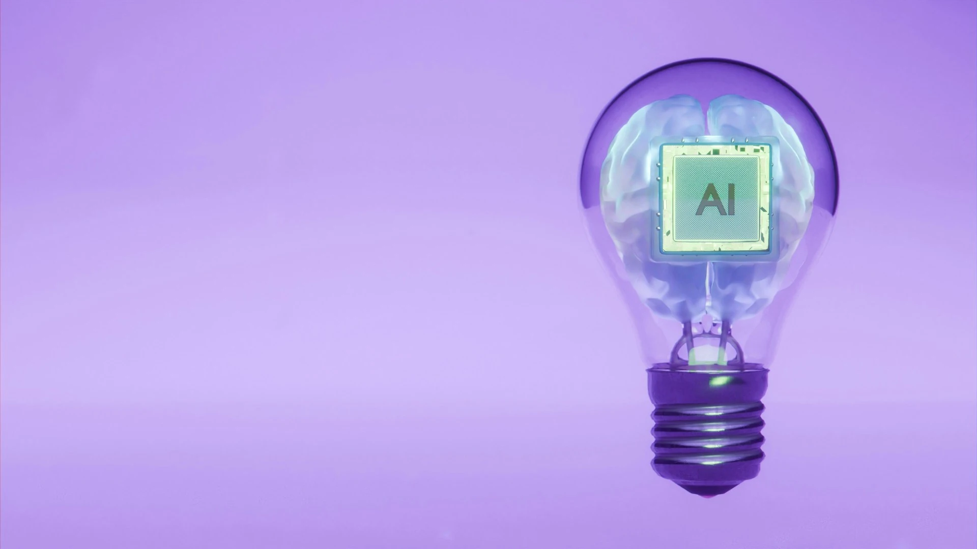 A light bulb containing a human brain and an AI microchip.