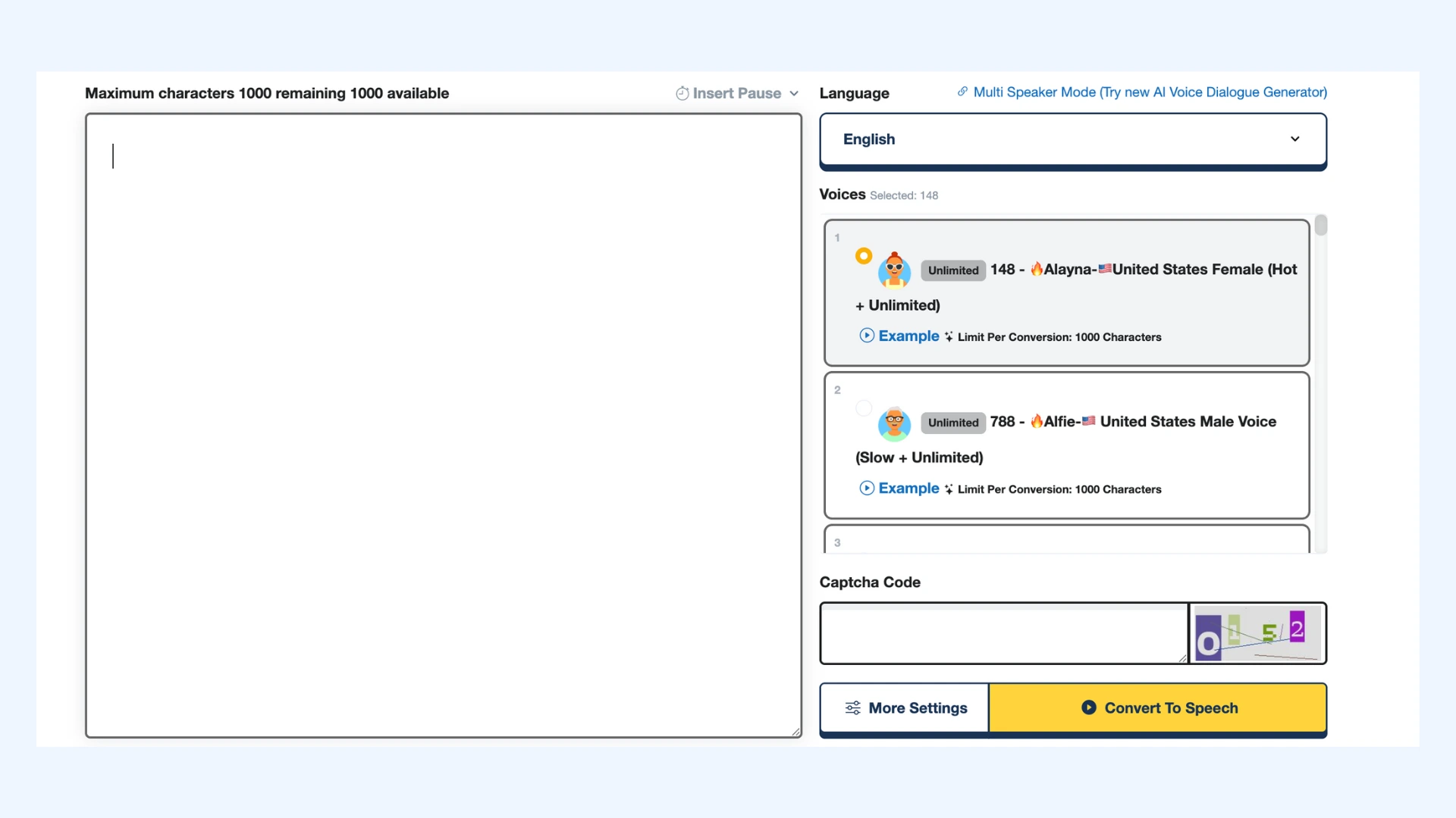 The interface of TTSMaker, the best free AI voice generator.