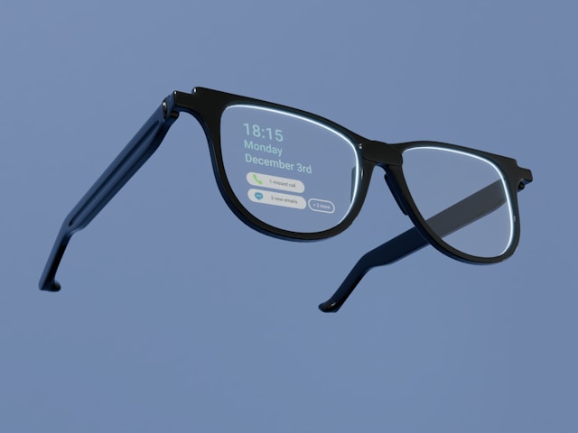 Smart glasses shows a virtual menu.
