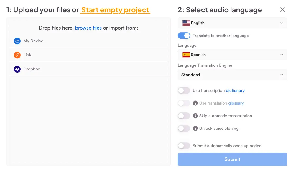 How to upload files to Maestra's AI video translator.