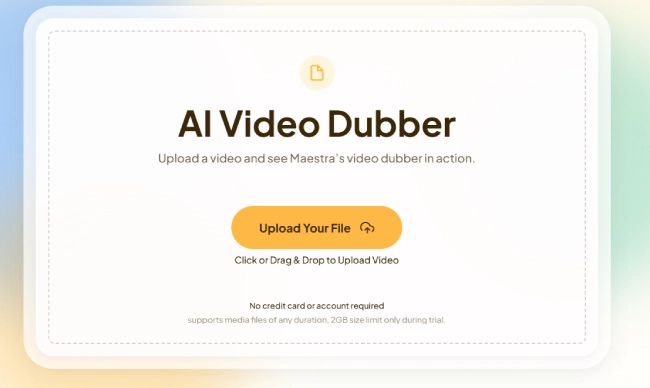 Maestra's video dubber landing page dropzone.