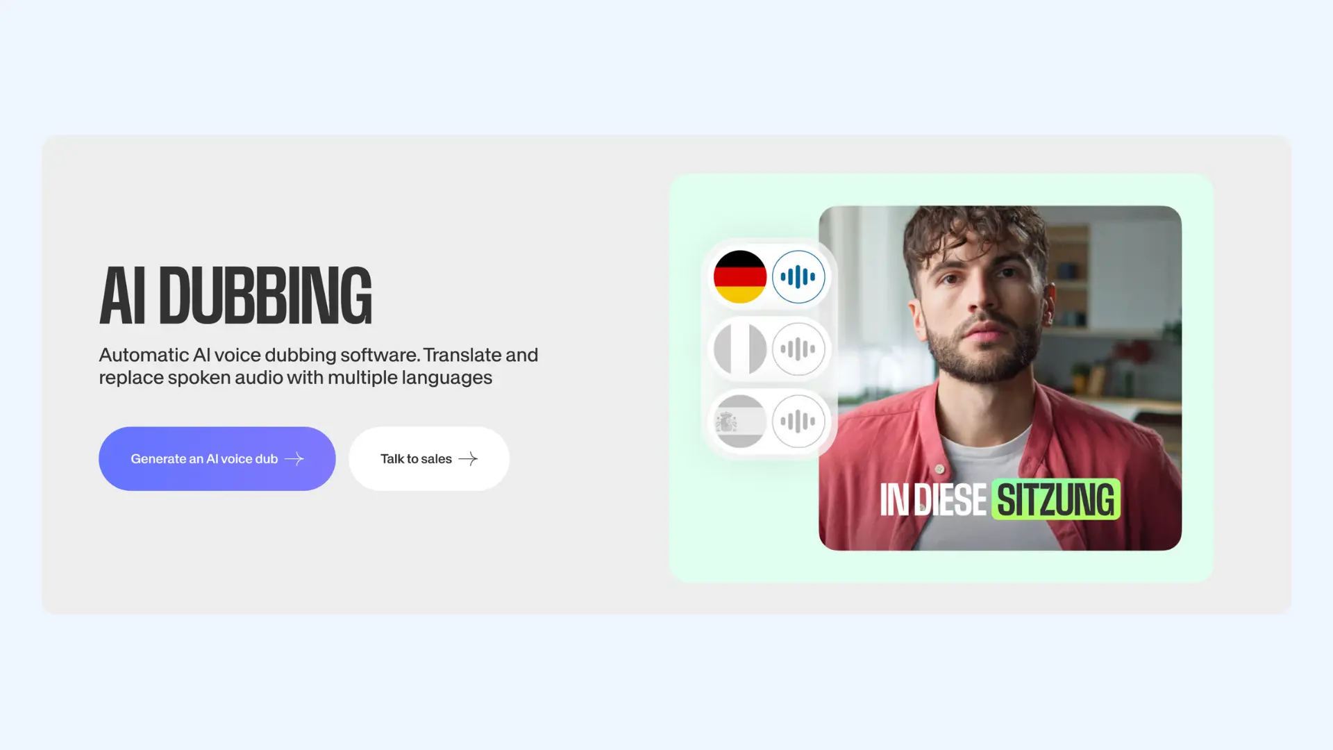 The web page of VEED's AI dubbing tool.