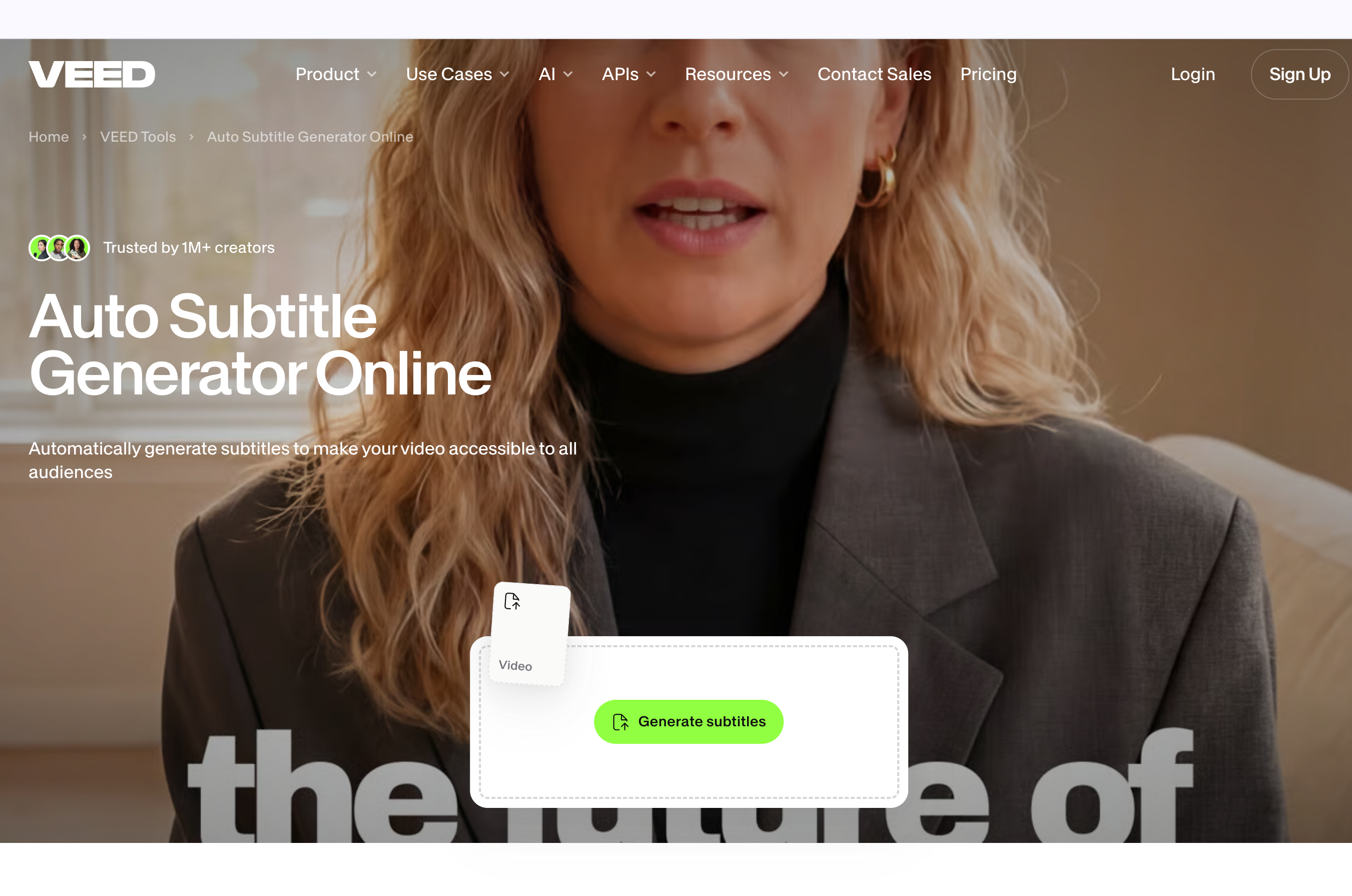 VEED.io AI subtitle generator interface in browser