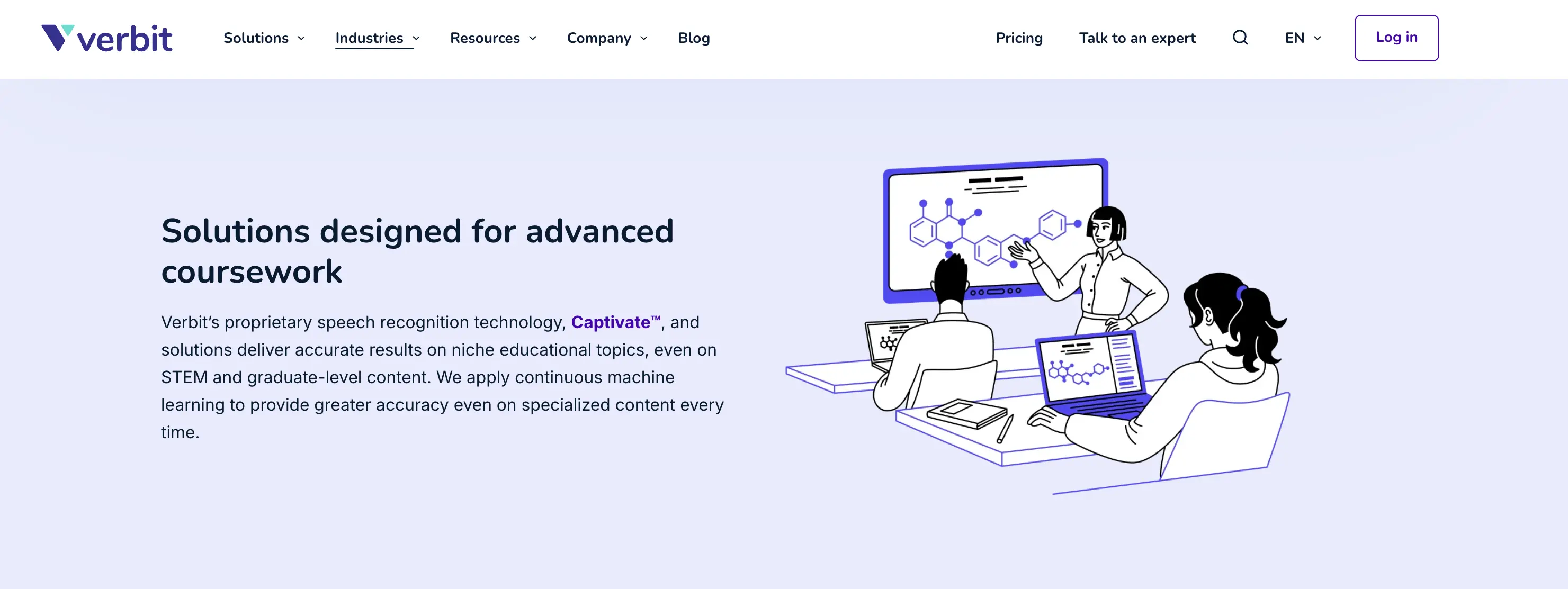 The web page of Verbit for academic transcription.