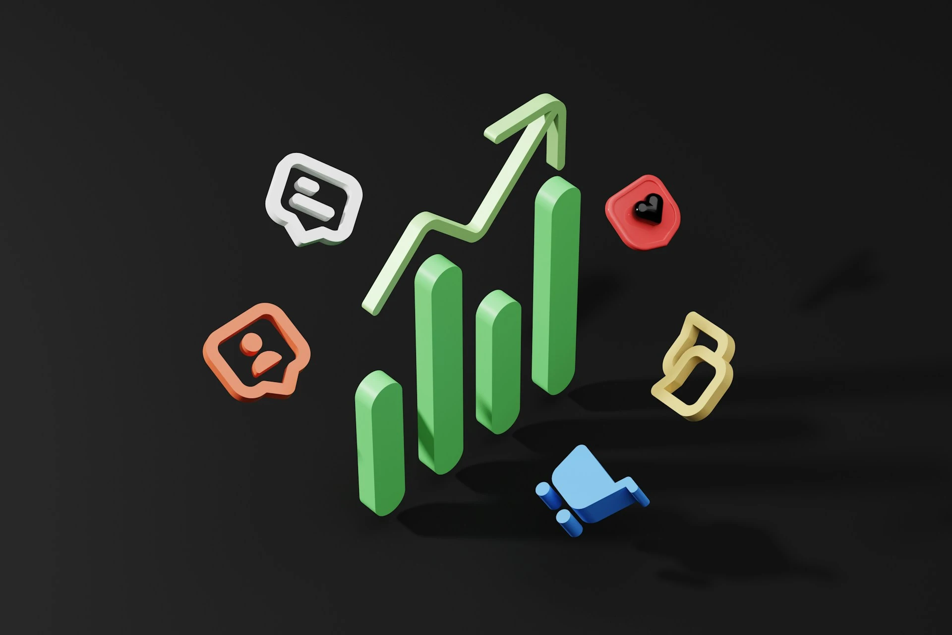Uprising 3D bar graph with social media icons.