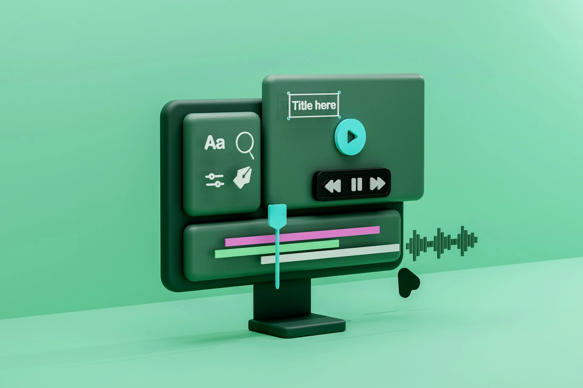 3D video editing interface on a monitor.