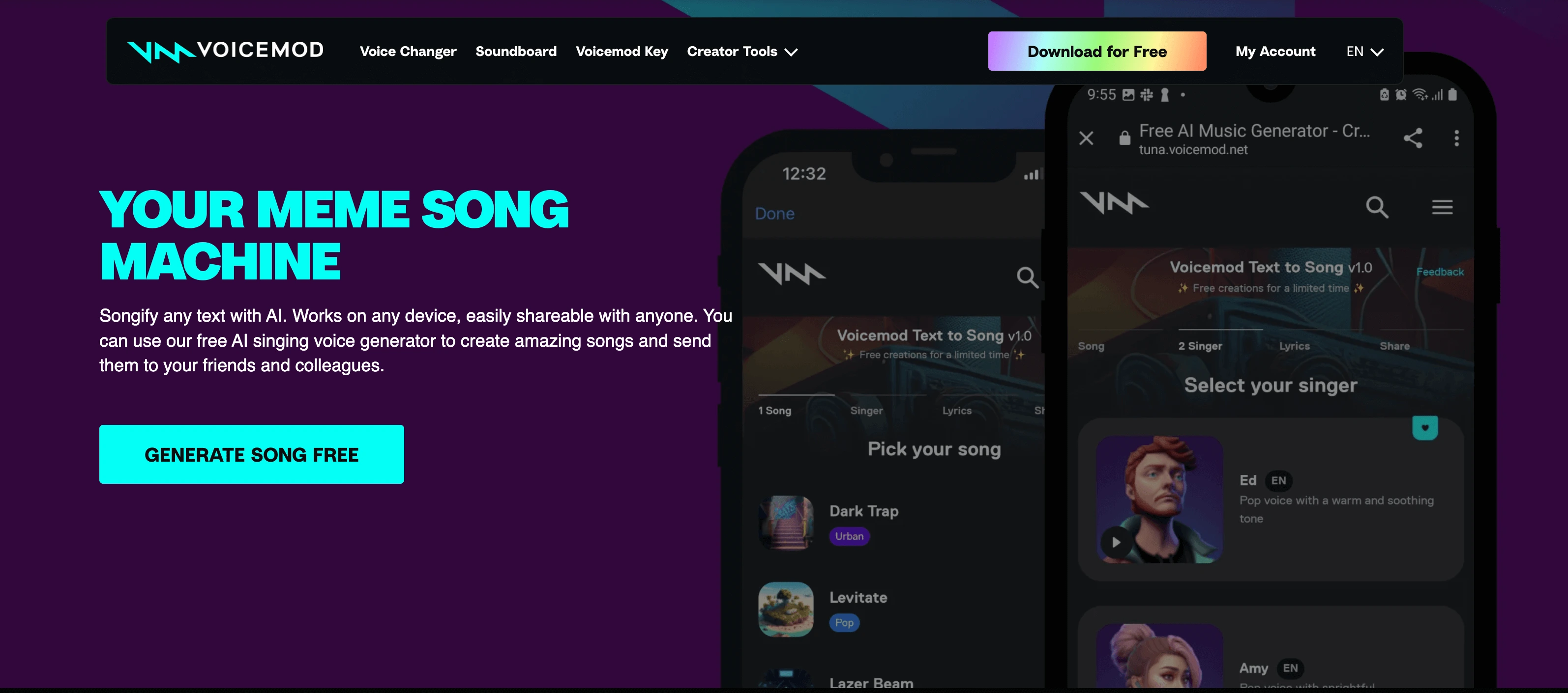 The homepage of Voicemod.