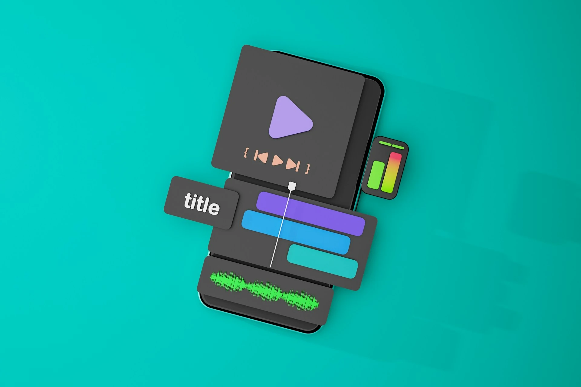 A 3D illustration of a video editing interface.