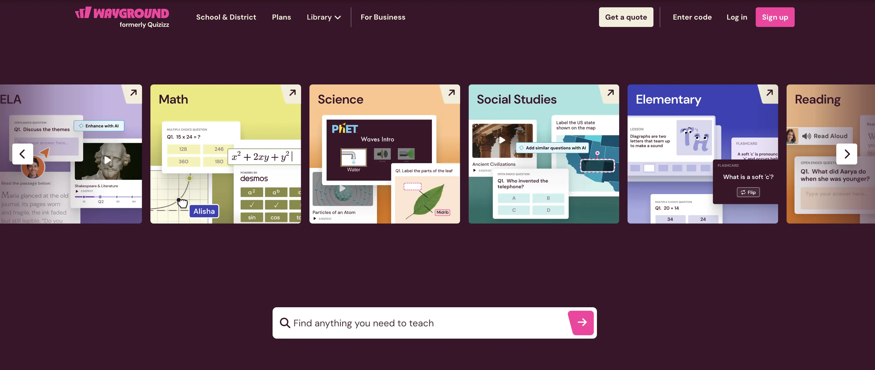 The homepage of Wayground.