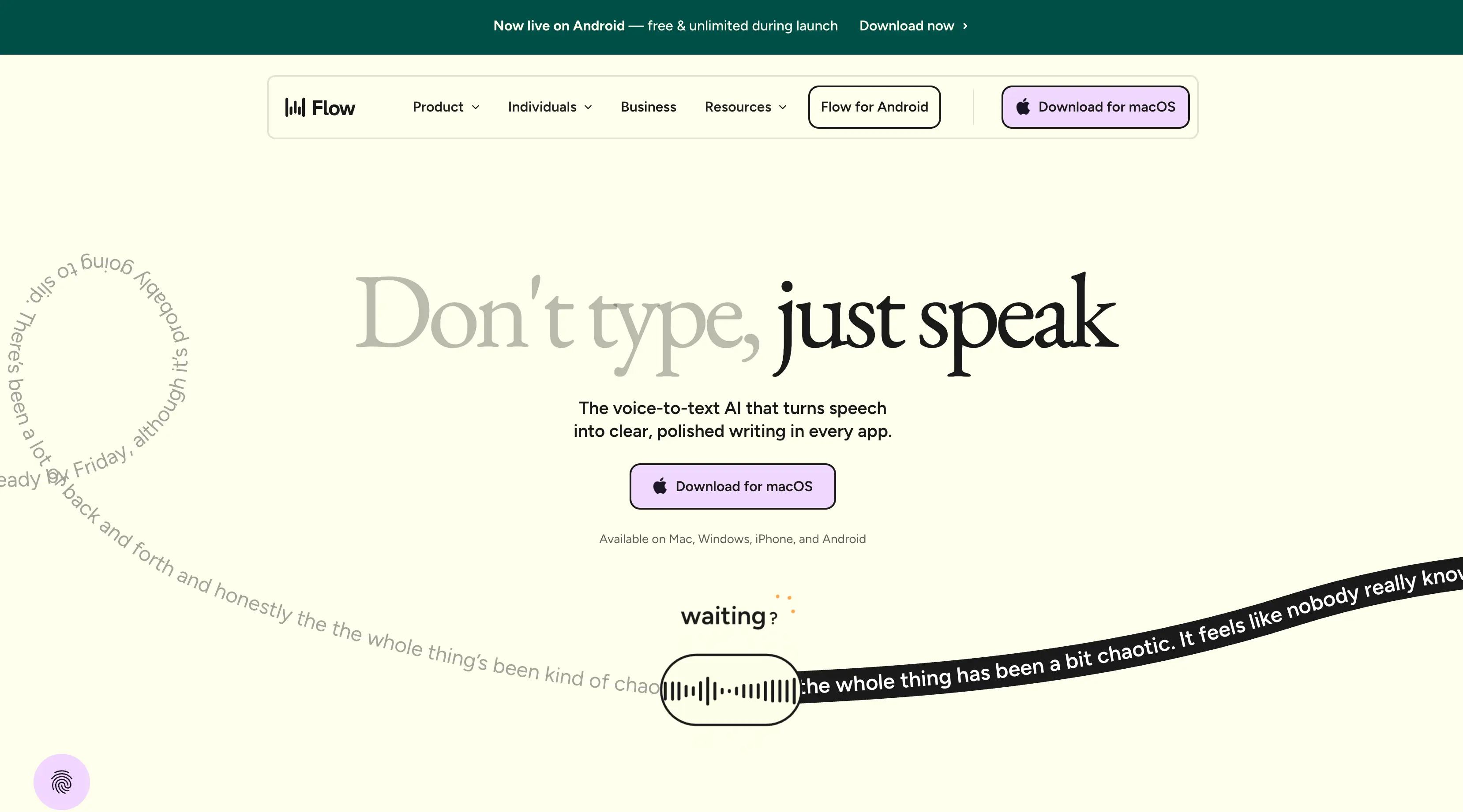 WisprFlow voice to text dictation app homepage 
