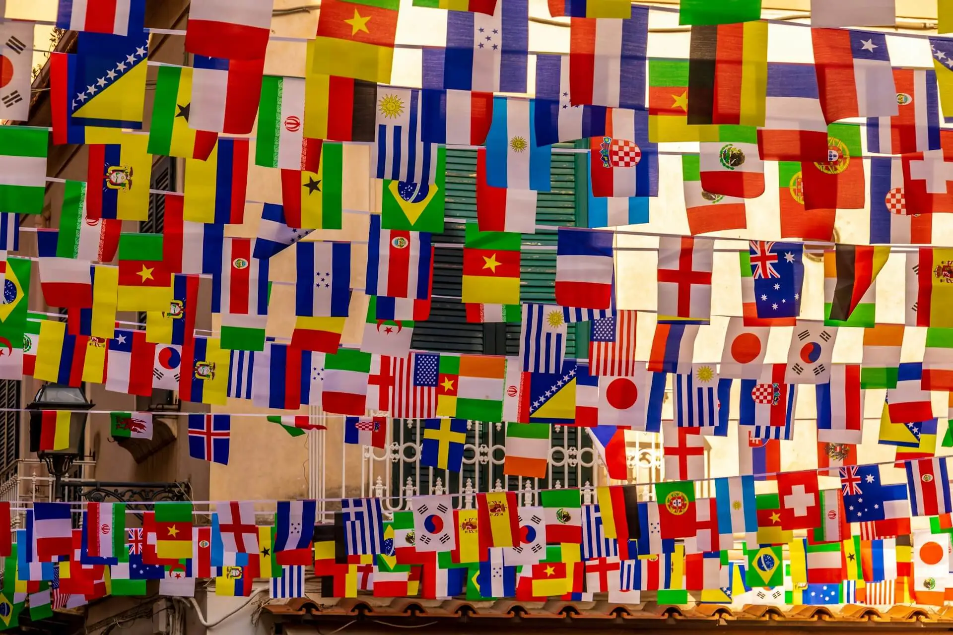 A variety of small flags from different countries.