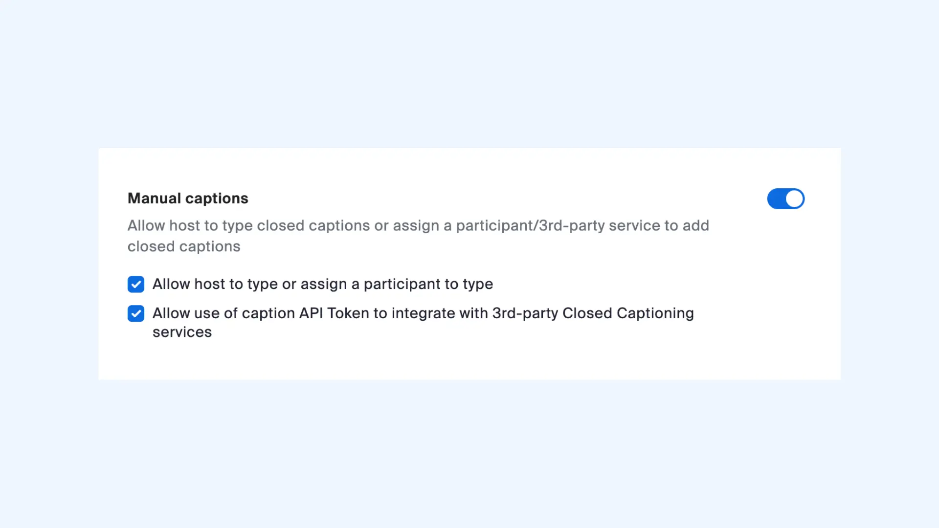 How to enable manual captions in Zoom Web Portal.