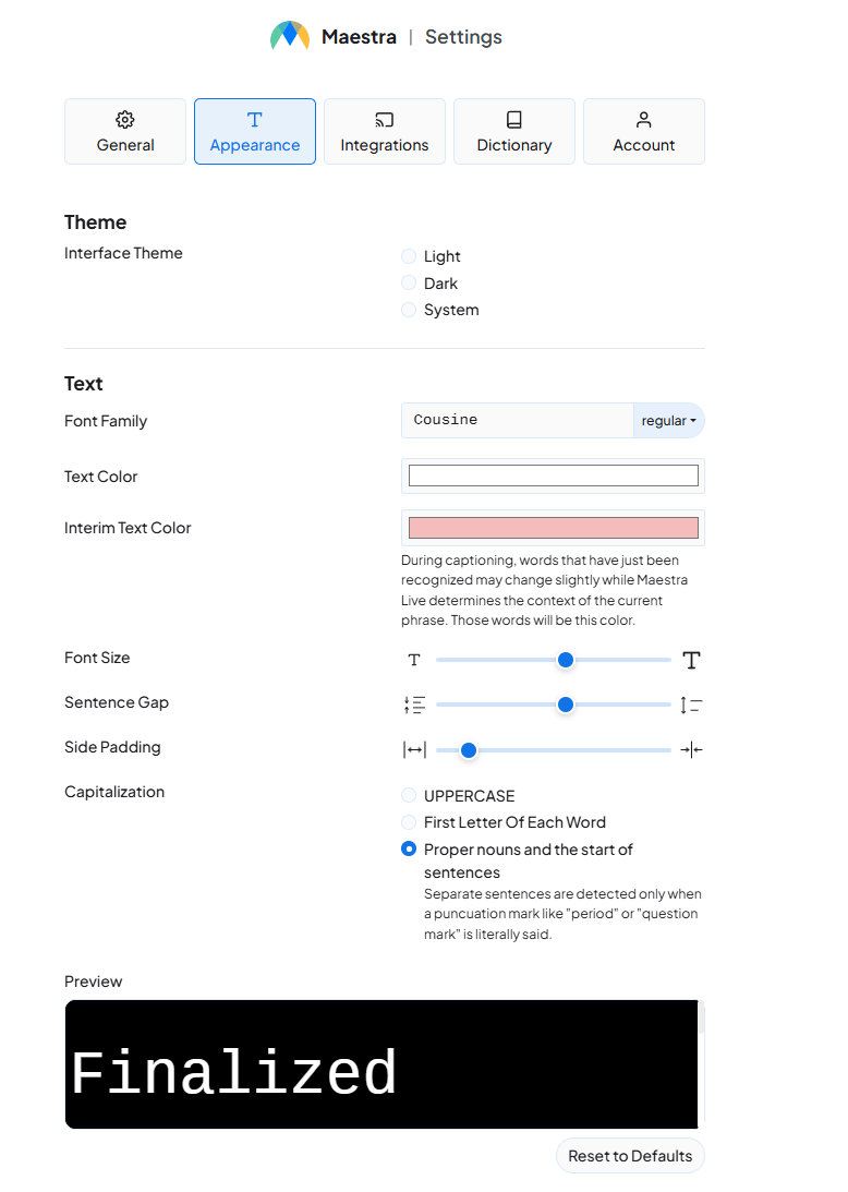 Customization options