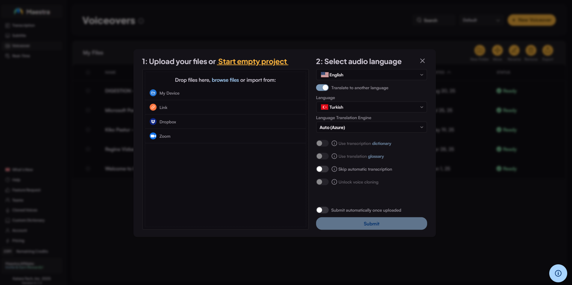 Upload options