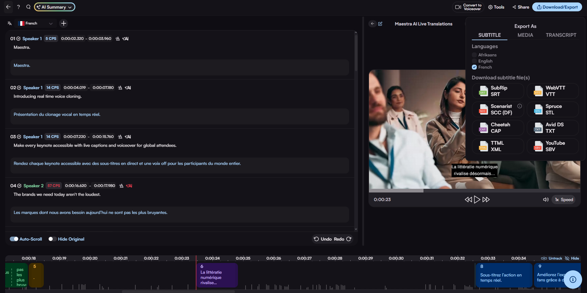 Export subtitle options