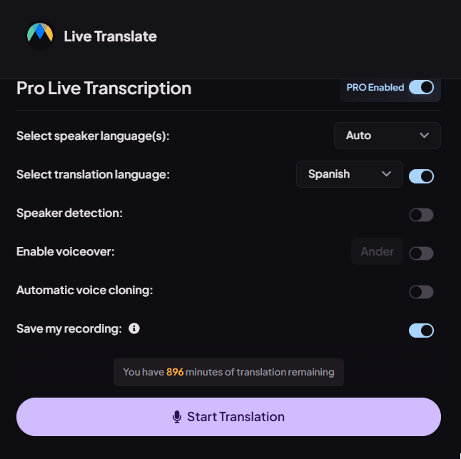 Opción de guardado en el traductor en tiempo real de Maestra.