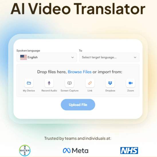 Upload a video file and choose languages
