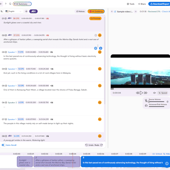 Video translation with subtitles and AI dubbing