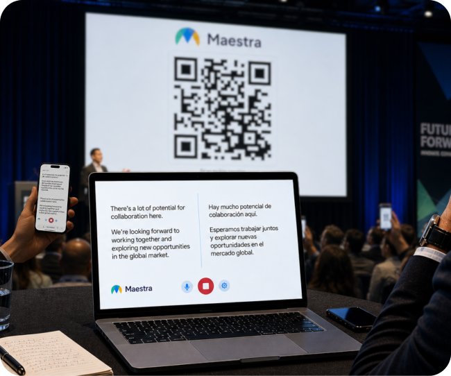 Session sharing and live translation during an in-person meeting