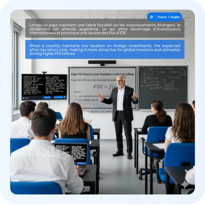 A professor translatin his lecture in real-time with Maestra.