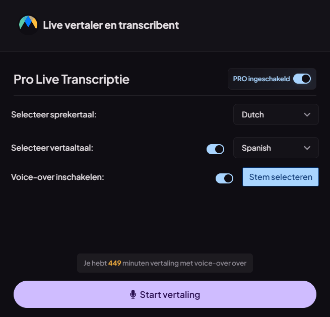 Maestra Live audiovertaler-interface.