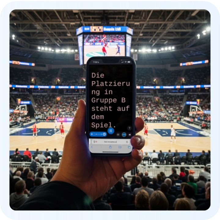 A person translating a live basketball match with Maestra on their phone.