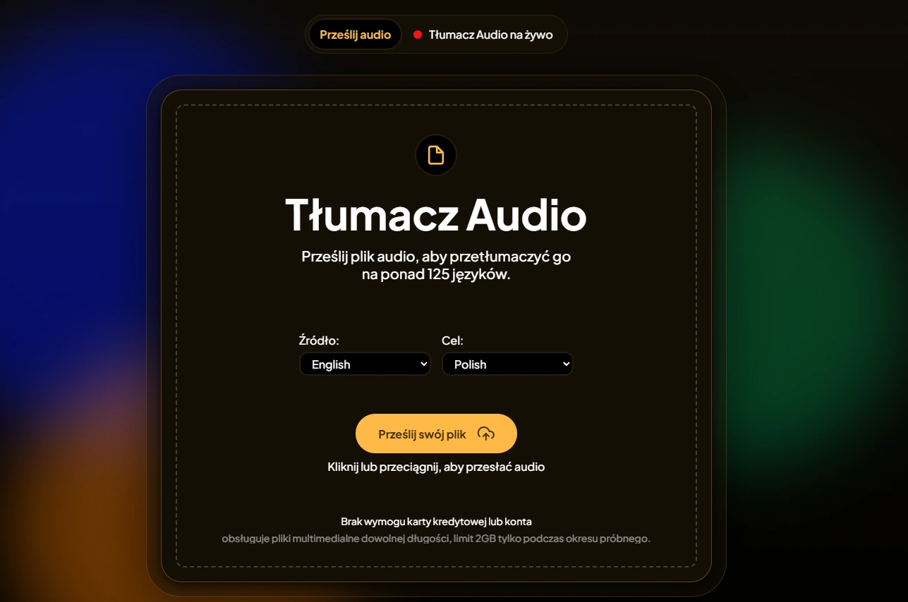 Strefa przesyłania plików tłumacza audio Maestra.