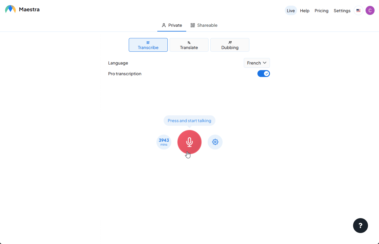 French speech to text showcase