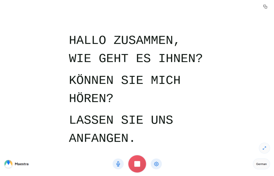 German speech to text showcase